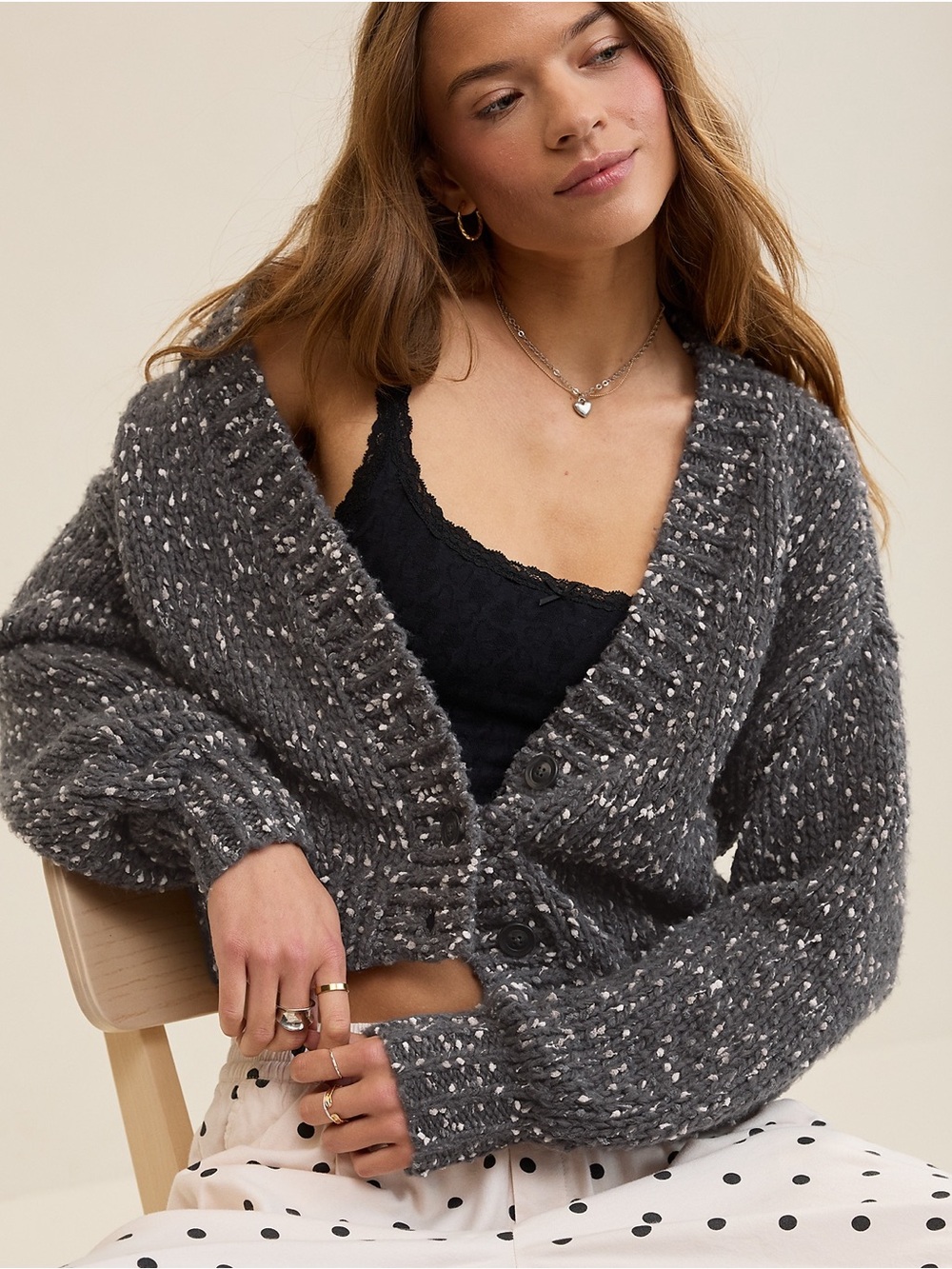 NWT Aerie Women's Speckled Cropped Cardigan Sweater in Grey